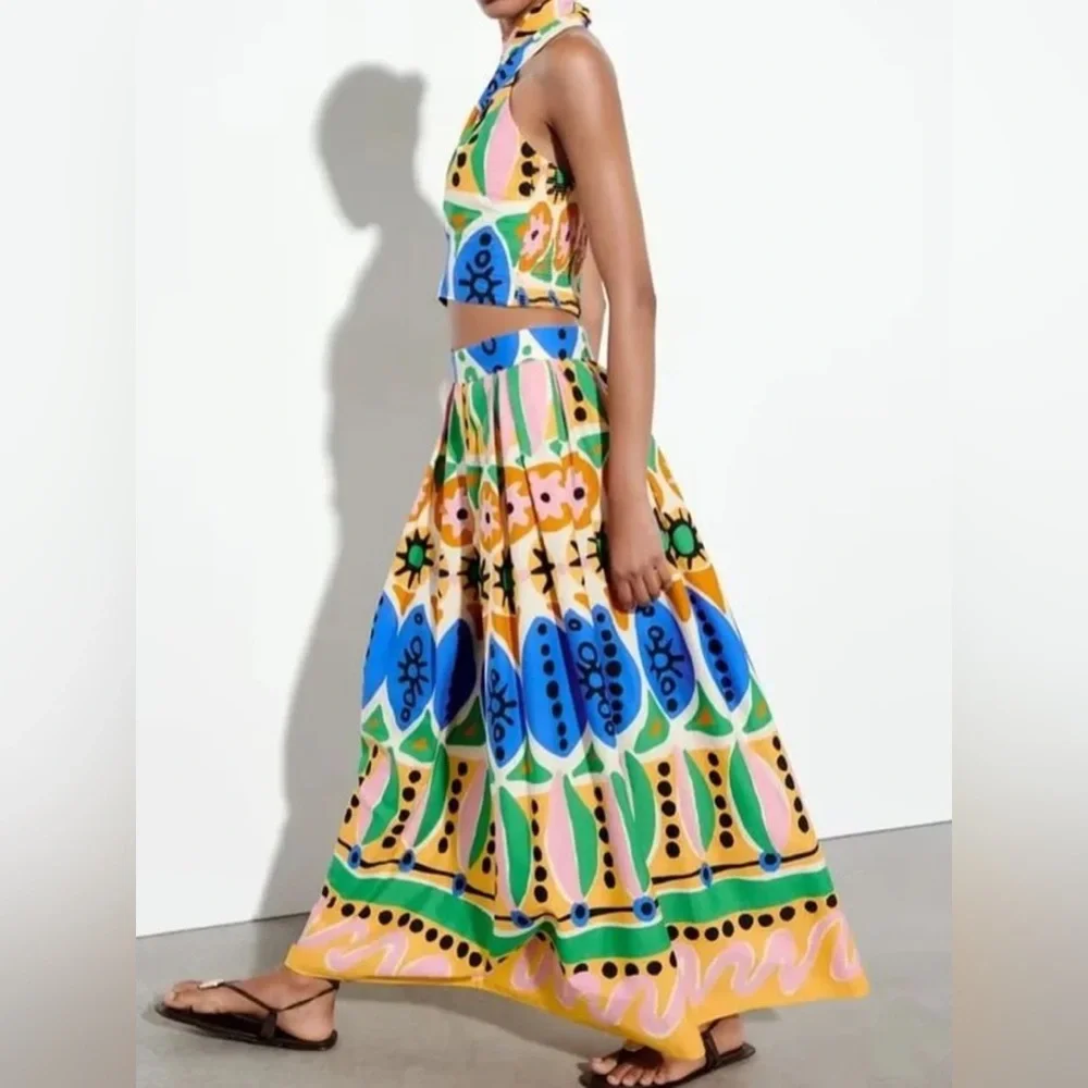 Zara High Waisted Printed Voluminous Maxi Skirt - Picture 2 of 4